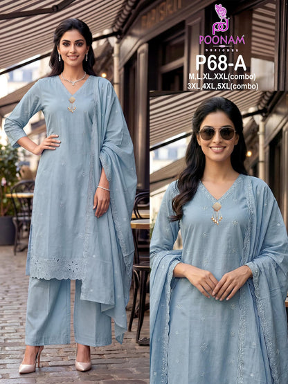 P68 Poonam Designer Cotton Readymade Plazzo Style Suits Supplier Ahmedabad