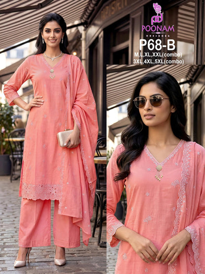 P68 Poonam Designer Cotton Readymade Plazzo Style Suits Supplier Ahmedabad