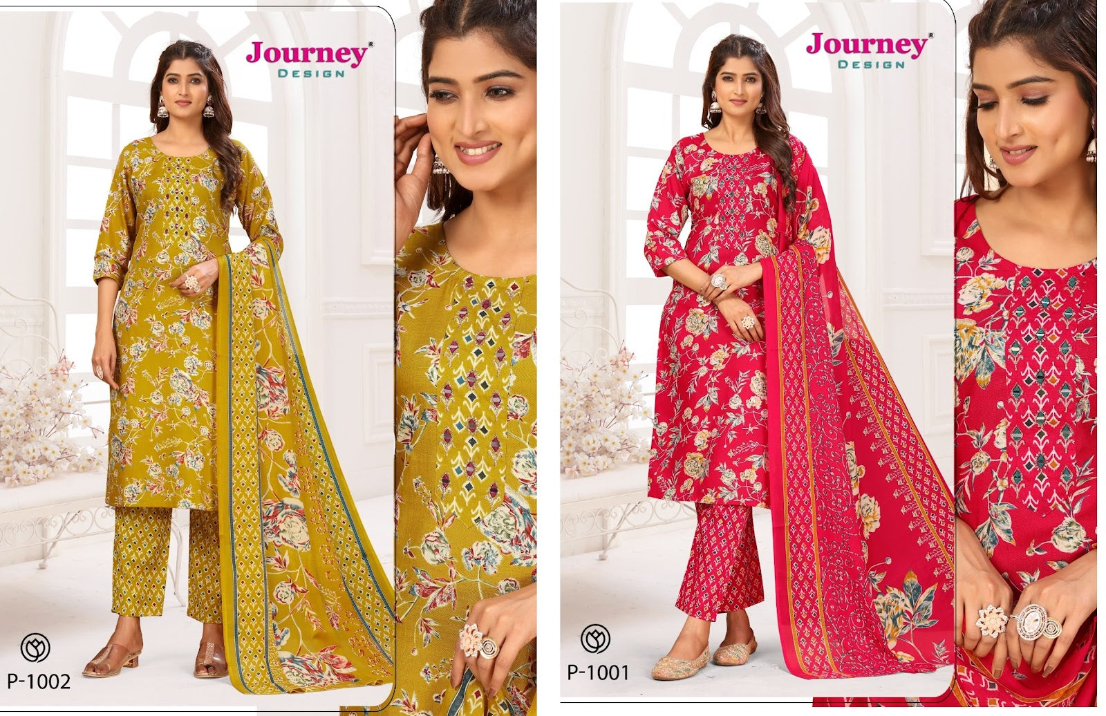 P 1001-1002 Journey Design Tora Readymade Pant Style Suits Manufacturer Ahmedabad