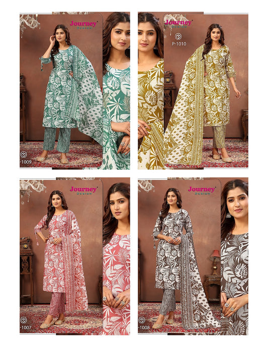 P 1007-1010 Journey Design Cotton Mull Readymade Pant Style Suits Supplier Ahmedabad