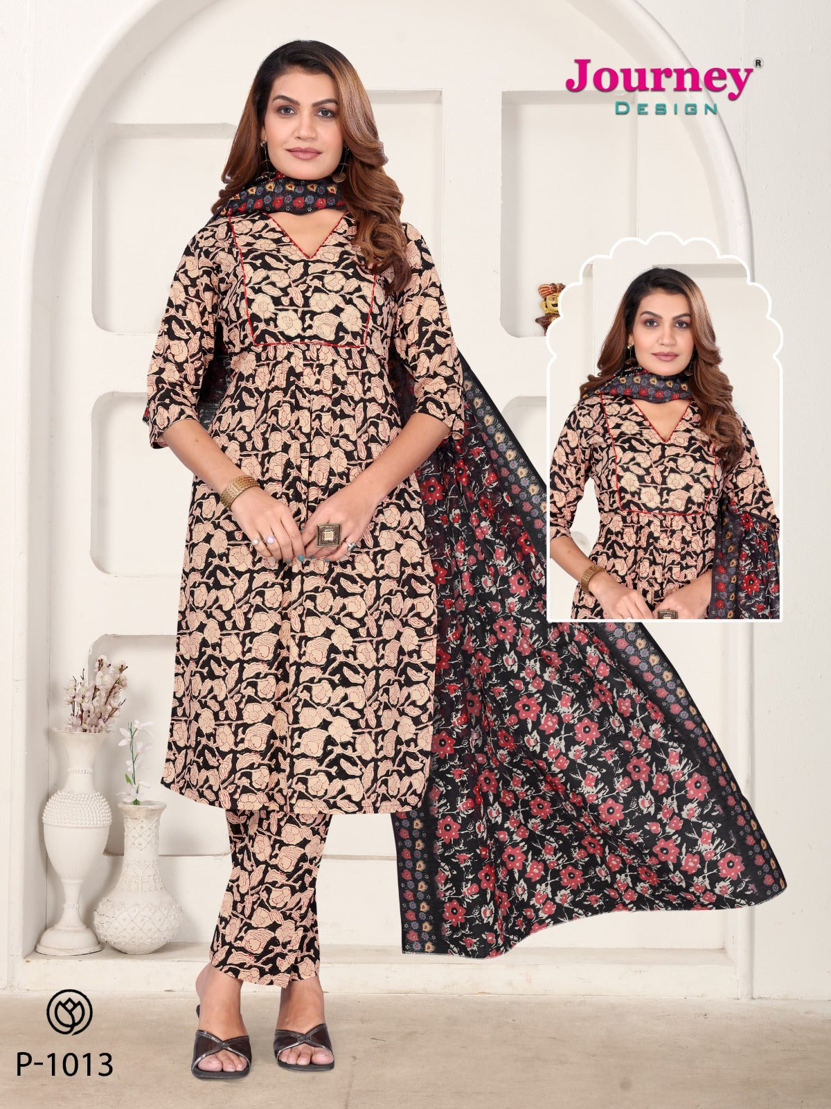 P 1013 Journey Design Cotton Readymade Pant Style Suits Exporter Gujarat