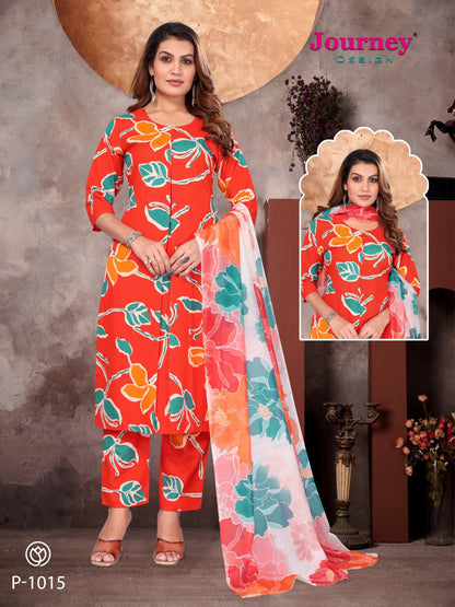P 1014-1016 Journey Design Reyon Readymade Pant Style Suits Supplier Gujarat