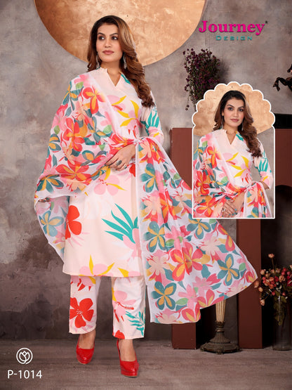 P 1014-1016 Journey Design Reyon Readymade Pant Style Suits Supplier Gujarat
