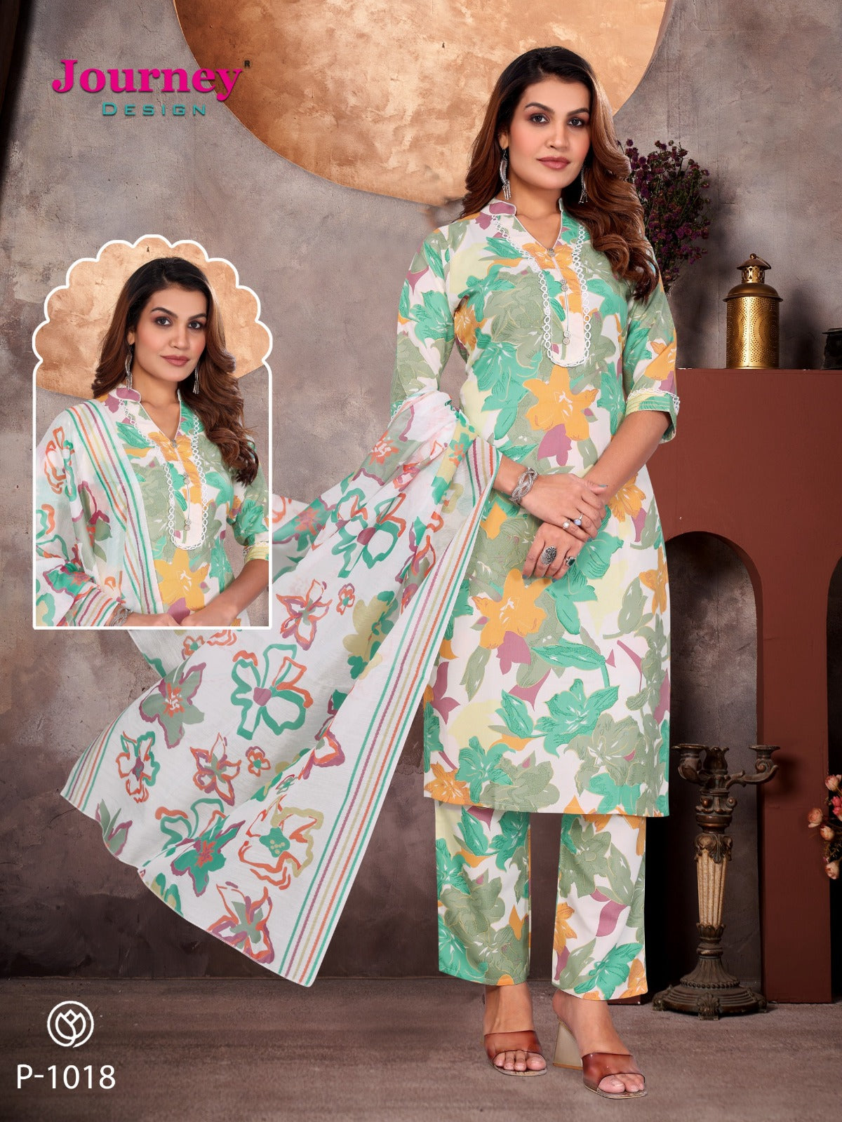 P 1017-1018 Journey Design Reyon Readymade Pant Style Suits Exporter Gujarat