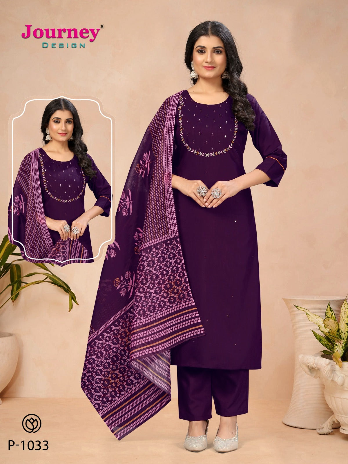 P 1032-1033 Journey Design Cotton Readymade Pant Style Suits Wholesaler India