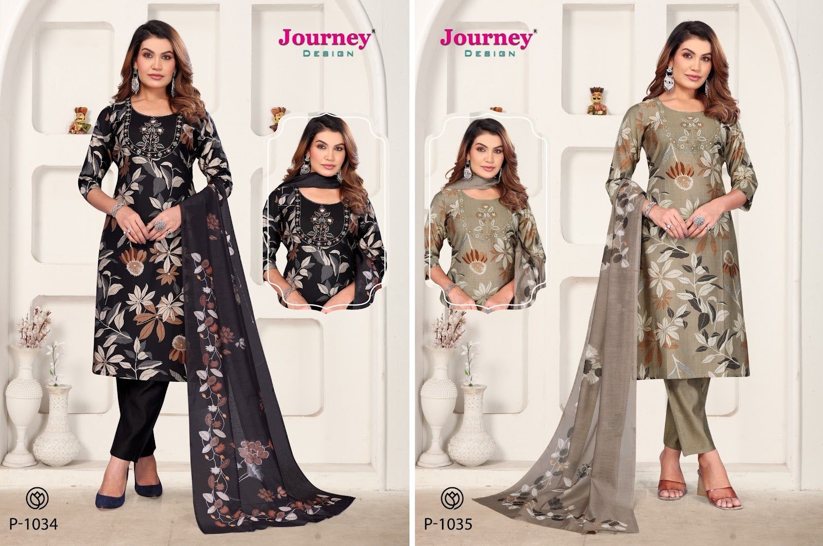 P 1034-1035 Journey Design Vetican Readymade Pant Style Suits Wholesaler Ahmedabad
