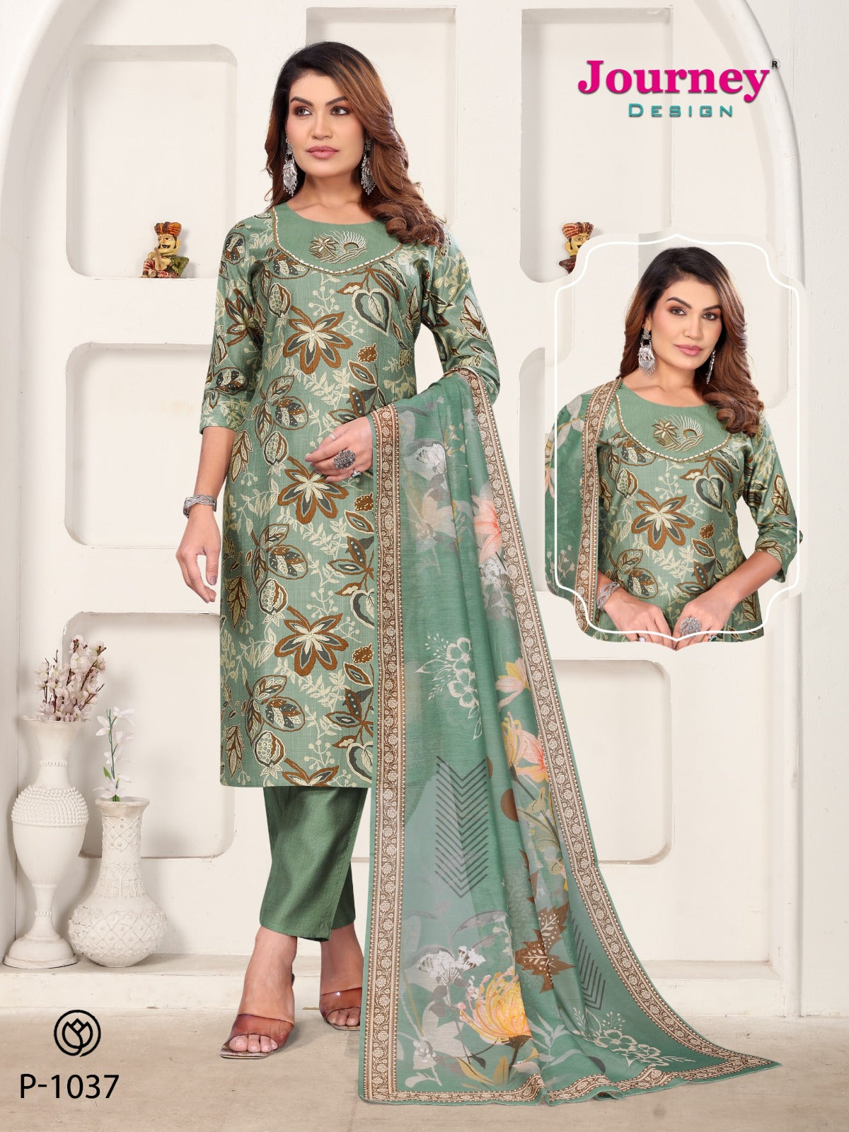P 1036-1037 Journey Design Vetican Readymade Pant Style Suits Exporter Ahmedabad