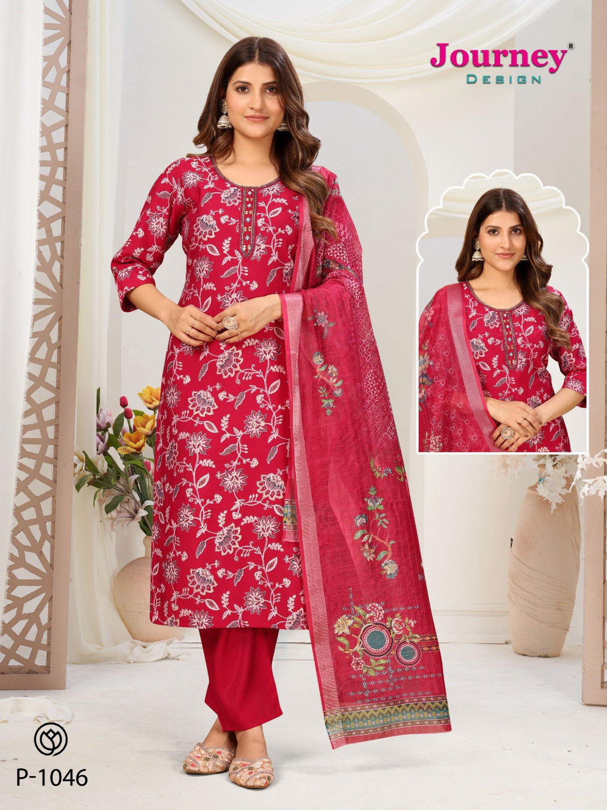 P 1046-1047 Journey Design Reyon Readymade Pant Style Suits Wholesale Rate