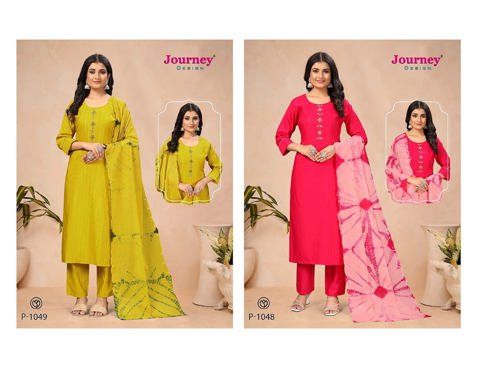 P 1048-1049 Journey Design Dobby Readymade Pant Style Suits Wholesaler