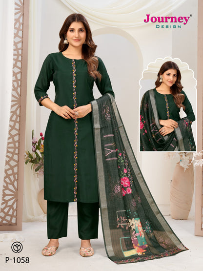 P 1058-1059 Journey Design Roman Silk Readymade Pant Style Suits Wholesaler Ahmedabad