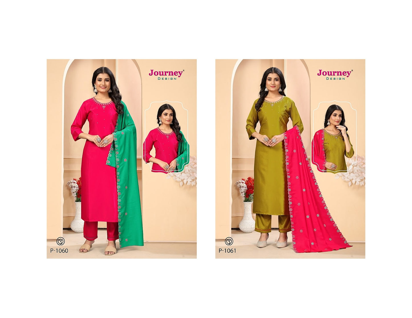 P 1060-1061 Journey Design Gaji Silk Readymade Pant Style Suits Wholesaler India