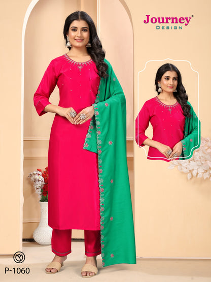 P 1060-1061 Journey Design Gaji Silk Readymade Pant Style Suits Wholesaler India