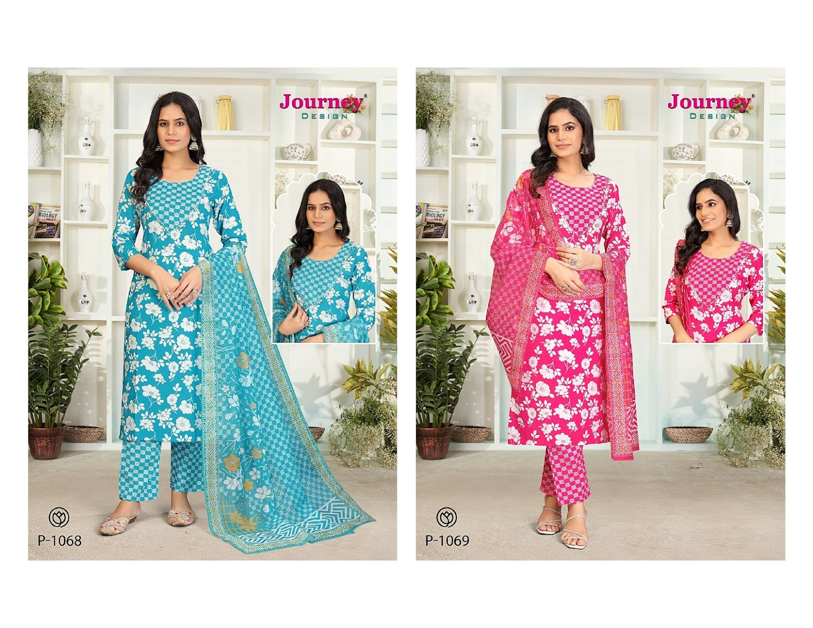 P 1068-1069 Journey Design Tora Readymade Pant Style Suits Manufacturer India