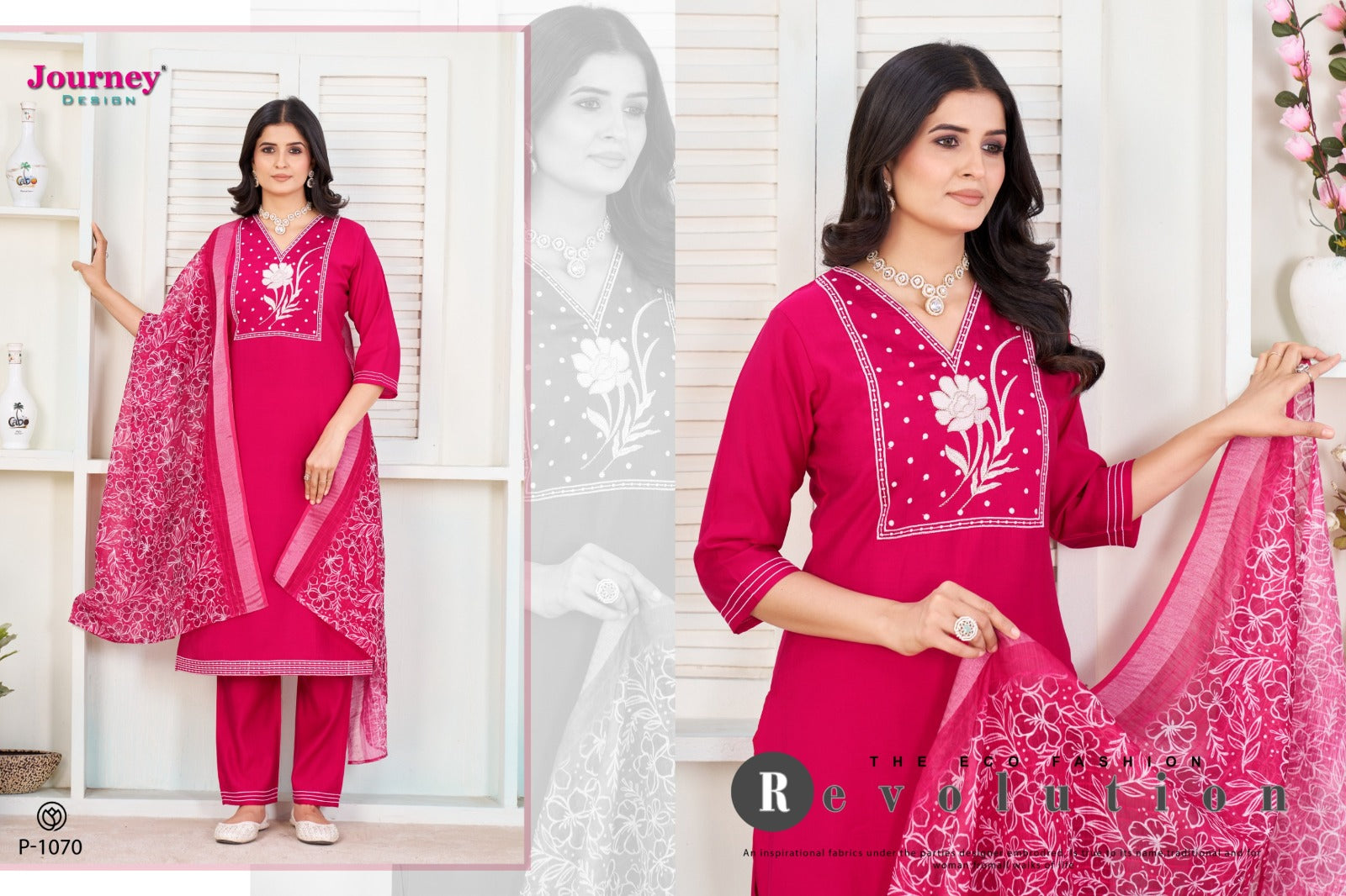 P 1070-1071 Journey Design Modal Chanderi Readymade Pant Style Suits Supplier India