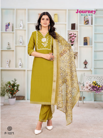 P 1070-1071 Journey Design Modal Chanderi Readymade Pant Style Suits Supplier India