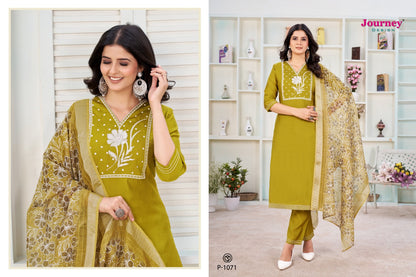 P 1070-1071 Journey Design Modal Chanderi Readymade Pant Style Suits Supplier India