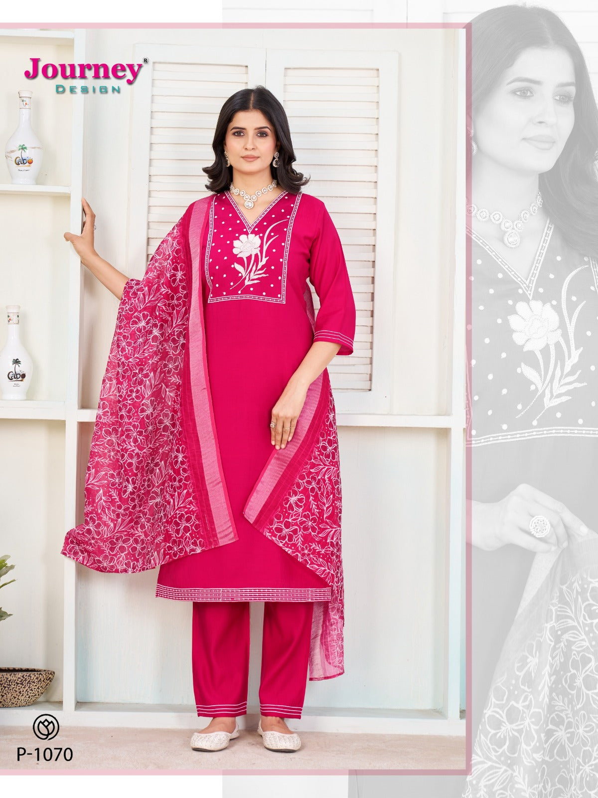 P 1070-1071 Journey Design Modal Chanderi Readymade Pant Style Suits Supplier India