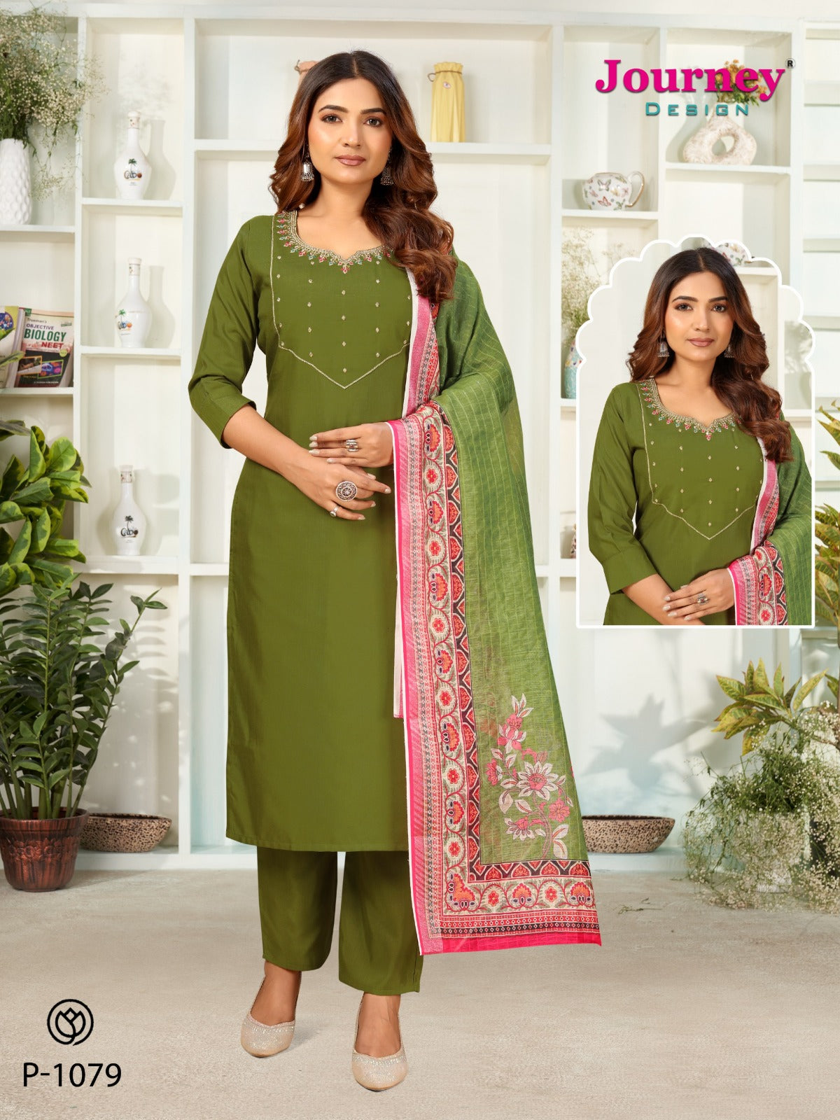 P 1078-1079 Journey Design Silk Readymade Pant Style Suits Wholesale Price