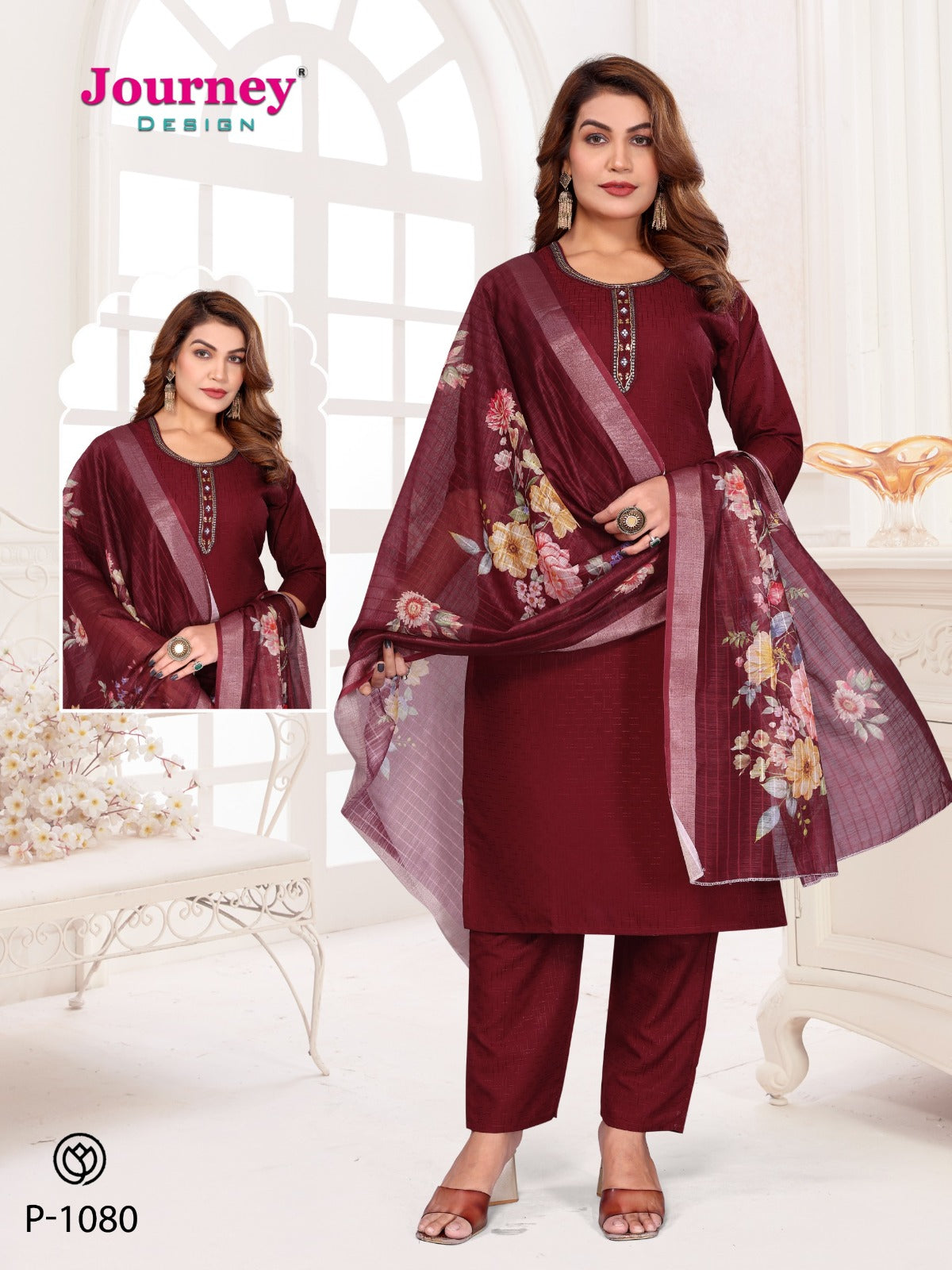 P 1080-1081 Journey Design Reyon Readymade Pant Style Suits Exporter Gujarat