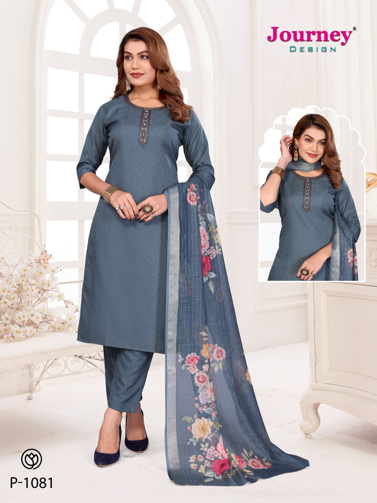 P 1080-1081 Journey Design Reyon Readymade Pant Style Suits Exporter Gujarat