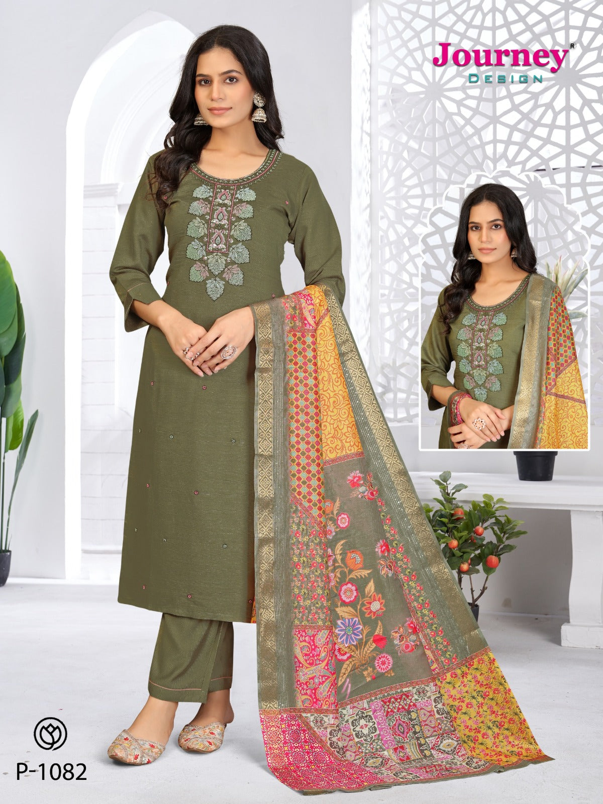 P 1082-1083 Journey Design Silk Readymade Pant Style Suits Manufacturer