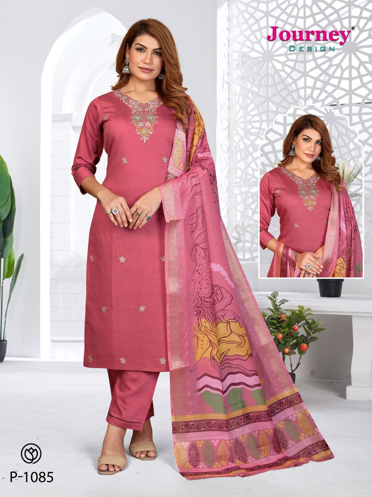P 1084-1085 Journey Design Silk Readymade Pant Style Suits Supplier Ahmedabad