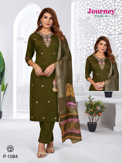 P 1084-1085 Journey Design Silk Readymade Pant Style Suits Supplier Ahmedabad