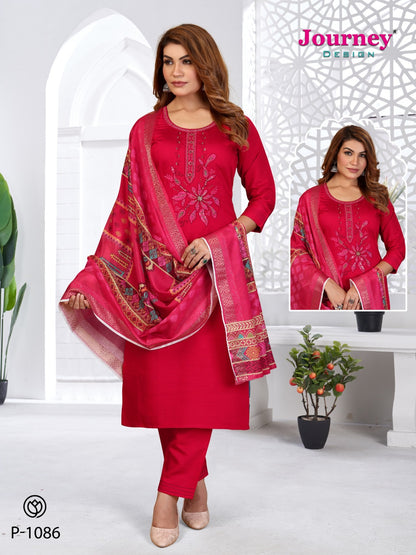 P 1086-1087 Journey Design Silk Readymade Pant Style Suits Supplier Gujarat