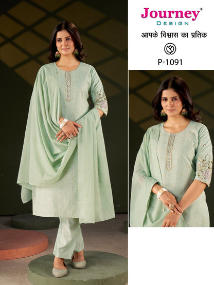 P 1090-1091 Journey Design Cotton Readymade Pant Style Suits Wholesaler Ahmedabad