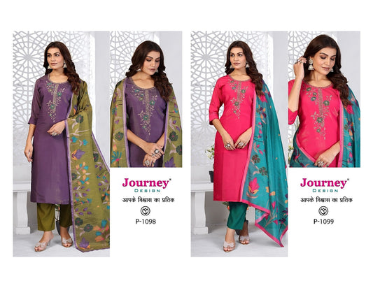 P 1098-1099 Journey Design Roman Readymade Pant Style Suits Wholesaler Gujarat