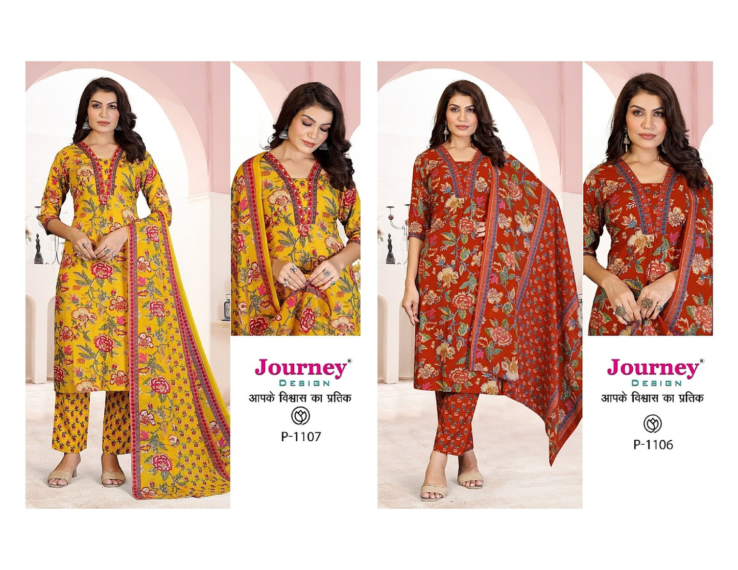 P 1106-1107 Journey Design Tesla Readymade Pant Style Suits Exporter Gujarat