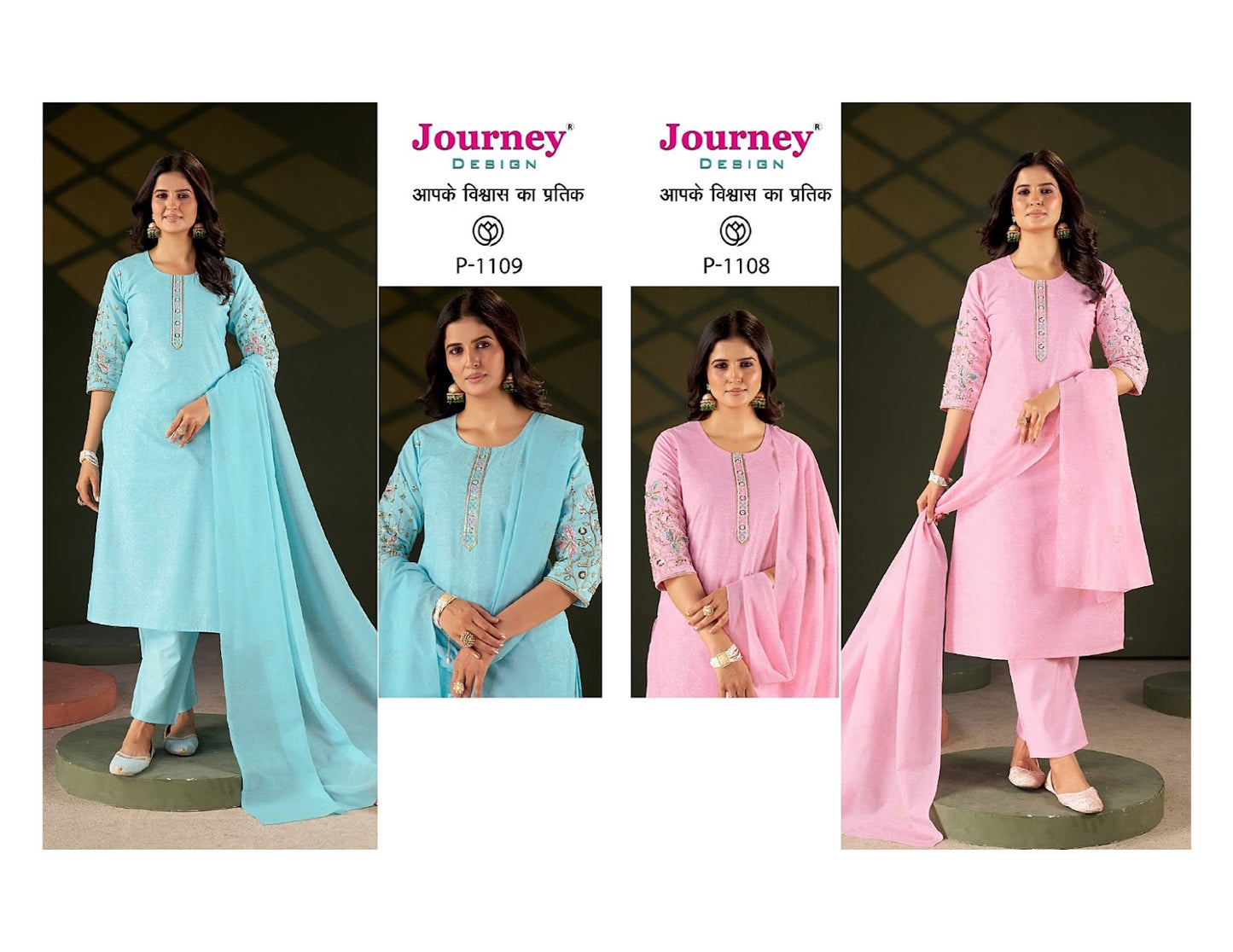 P 1108-1109 Journey Design Cotton Readymade Pant Style Suits Supplier