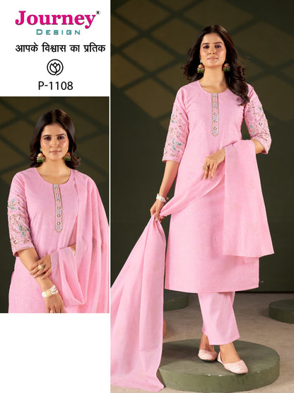 P 1108-1109 Journey Design Cotton Readymade Pant Style Suits Supplier