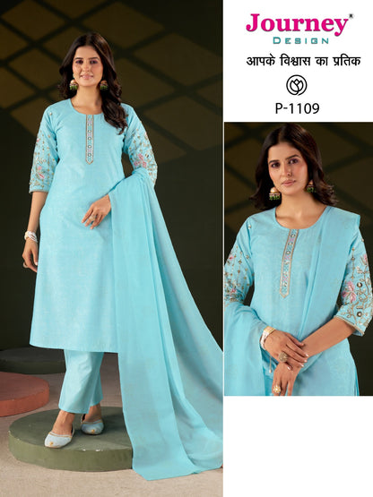 P 1108-1109 Journey Design Cotton Readymade Pant Style Suits Supplier