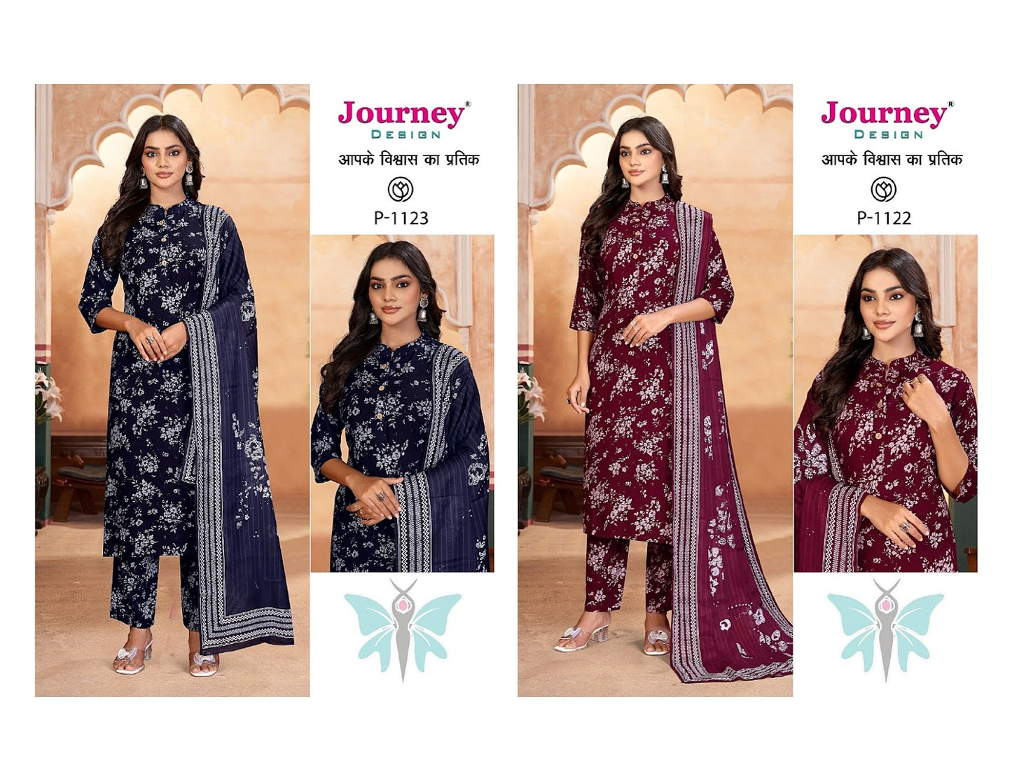 P 1122-1123 Journey Design Reyon Readymade Pant Style Suits Supplier India