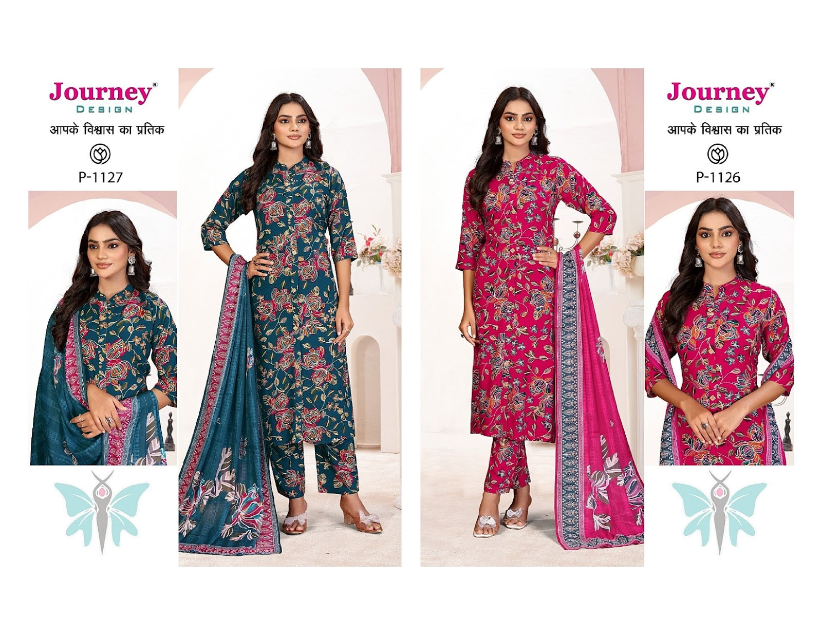 P 1126-1127 Journey Design Reyon Readymade Pant Style Suits Supplier