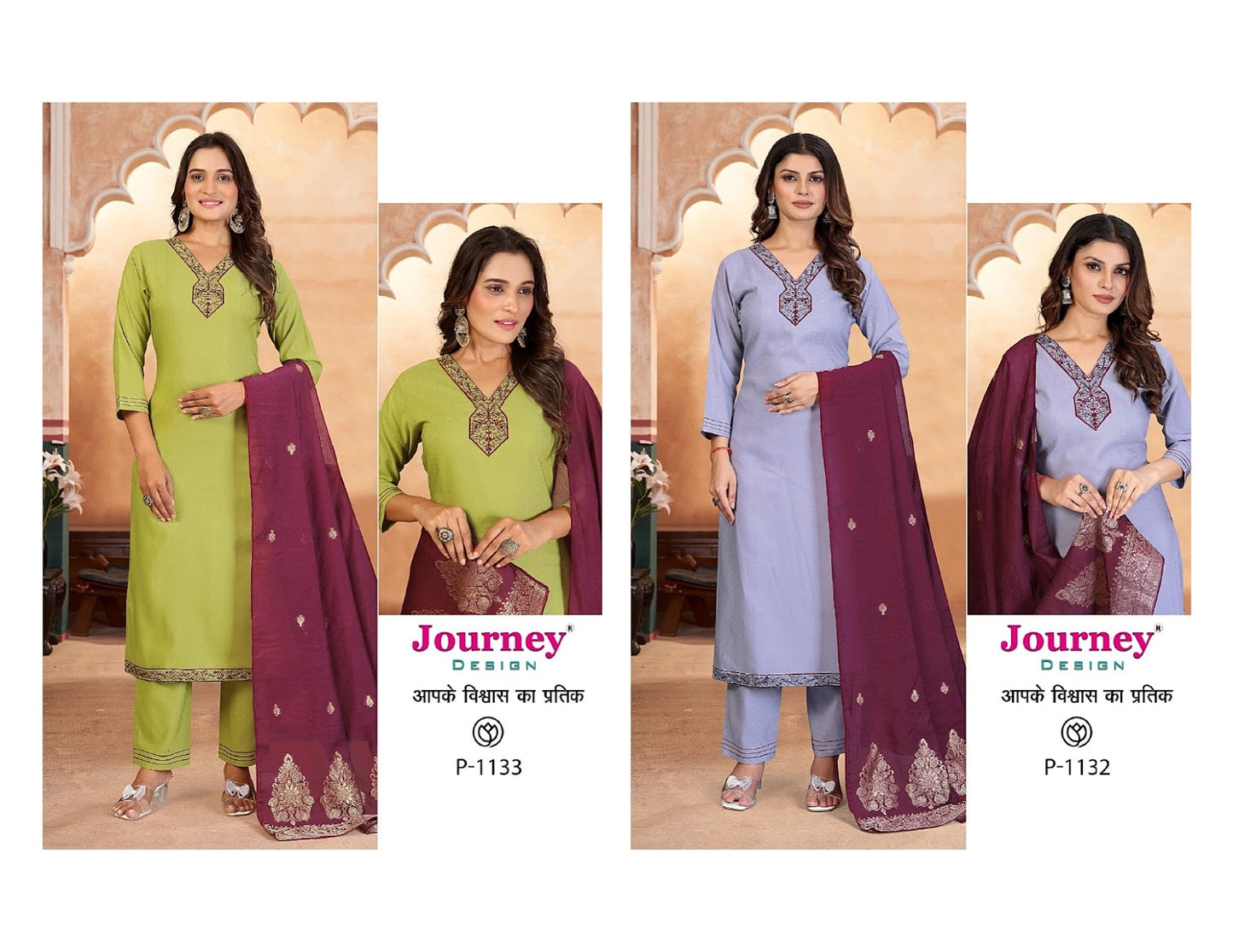P 1132-1133 Journey Design Dobby Readymade Pant Style Suits Wholesale Price