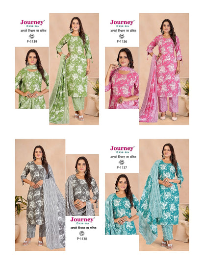 P 1136-1139 Journey Design Pc Readymade Pant Style Suits Exporter India