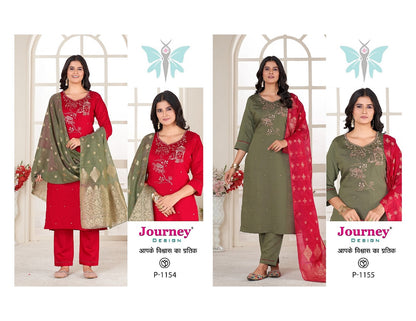 P 1154-1155 Journey Design Silk Readymade Pant Style Suits Exporter Ahmedabad
