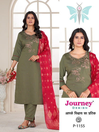 P 1154-1155 Journey Design Silk Readymade Pant Style Suits Exporter Ahmedabad