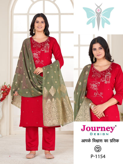 P 1154-1155 Journey Design Silk Readymade Pant Style Suits Exporter Ahmedabad