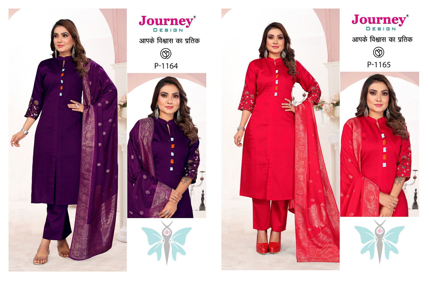 P 1164-1165 Journey Design Jam Satin Readymade Pant Style Suits Manufacturer India