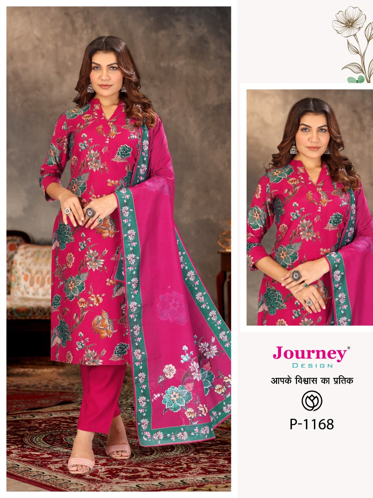 P 1168-1169 Journey Design Reyon Readymade Pant Style Suits Exporter India