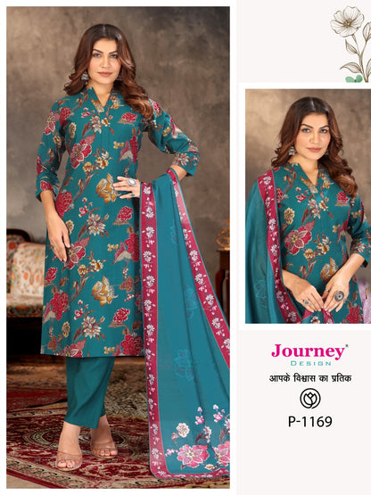 P 1168-1169 Journey Design Reyon Readymade Pant Style Suits Exporter India