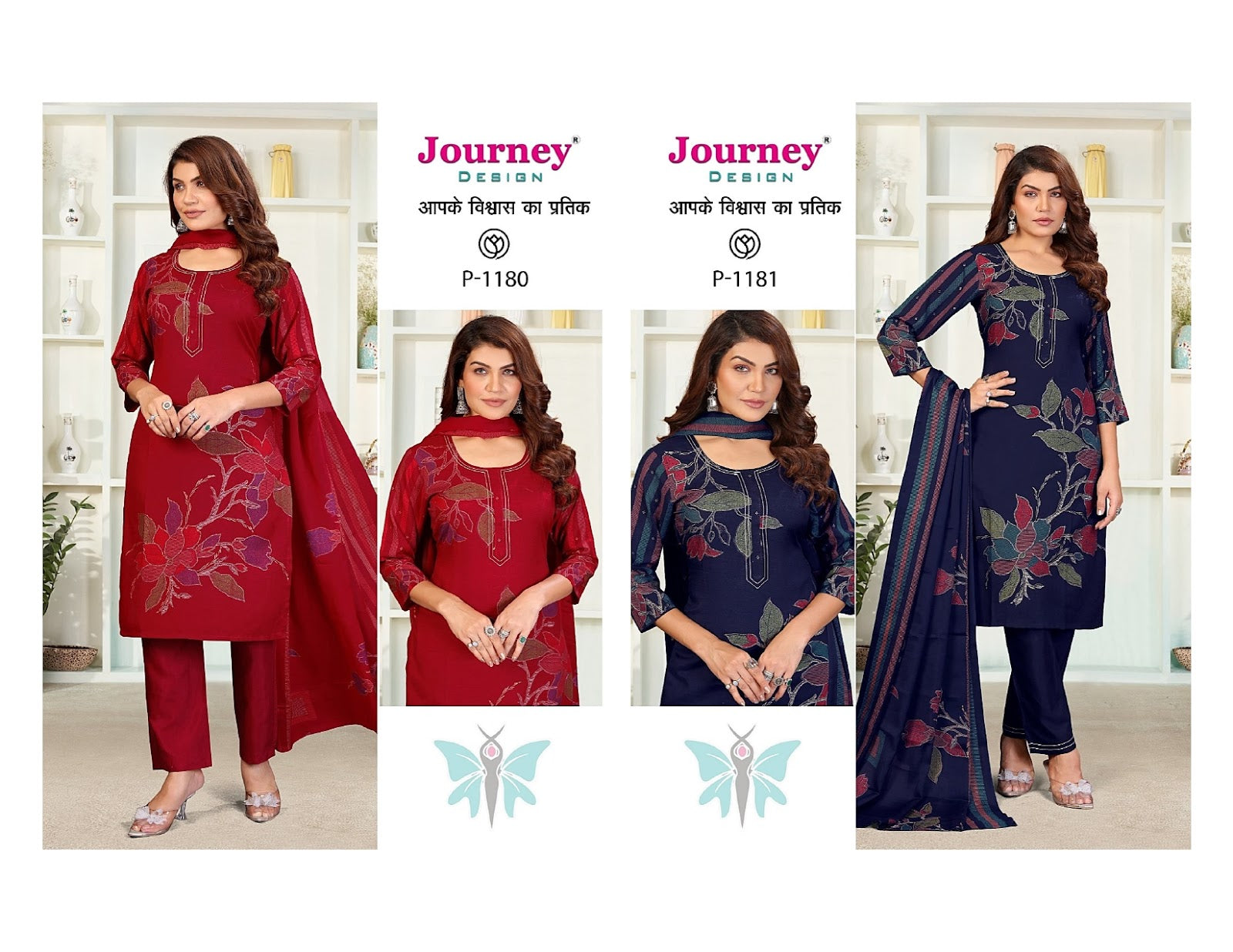 P 1180-1181 Journey Design Silk Readymade Pant Style Suits Exporter Gujarat