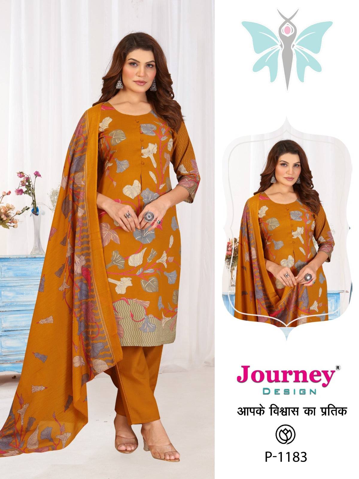P 1182-1183 Journey Design Silk Readymade Pant Style Suits Supplier Gujarat