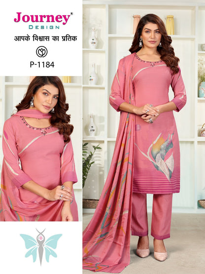 P 1184-1185 Journey Design Silk Readymade Pant Style Suits Exporter Gujarat
