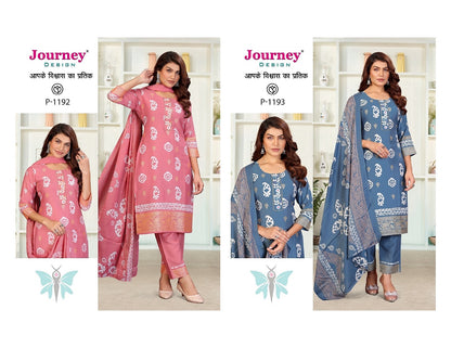 P 1192-1193 Journey Design Silk Readymade Pant Style Suits Wholesale