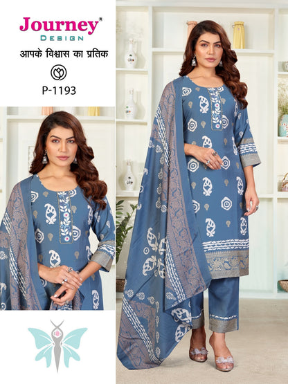 P 1192-1193 Journey Design Silk Readymade Pant Style Suits Wholesale