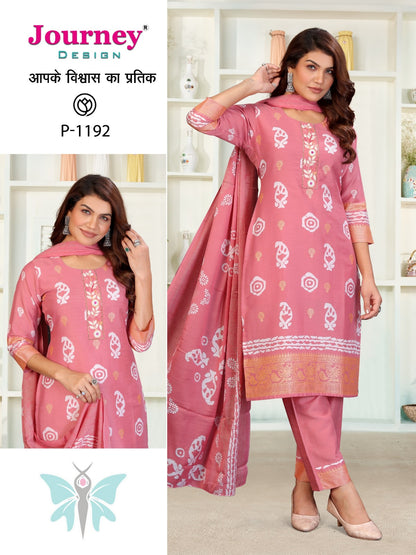 P 1192-1193 Journey Design Silk Readymade Pant Style Suits Wholesale